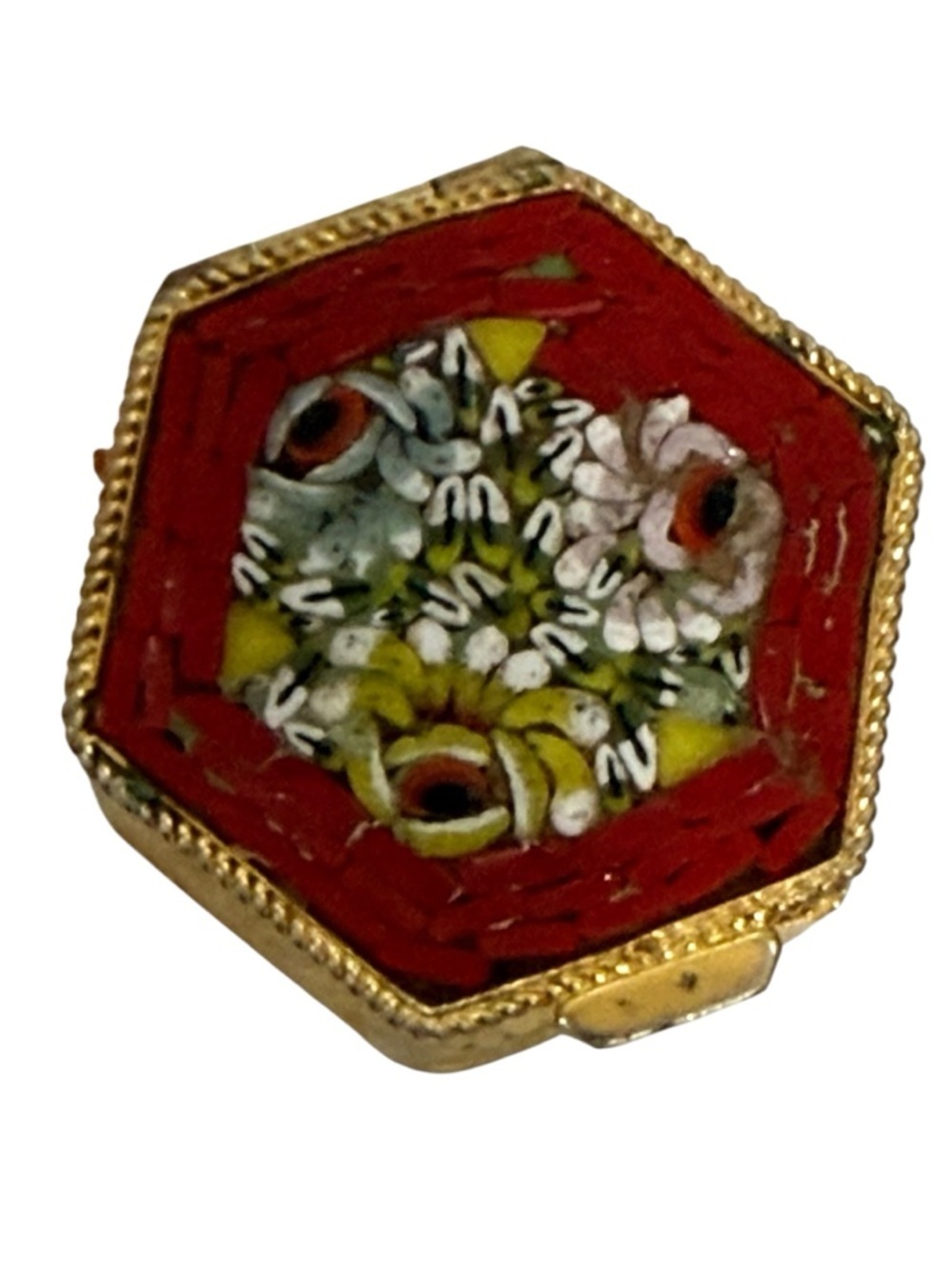 Micro Mosiac Handcrafted vintage Floral Compact trinket pill box